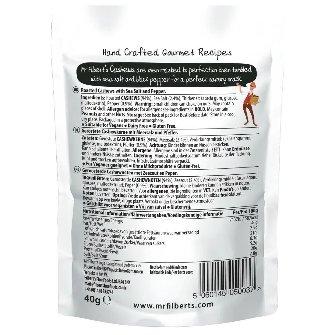 FU479 Mr Filbert's Salt & Pepper Cashews 40g (Pack of 20) - JD Catering Equipment Solutions Ltd
