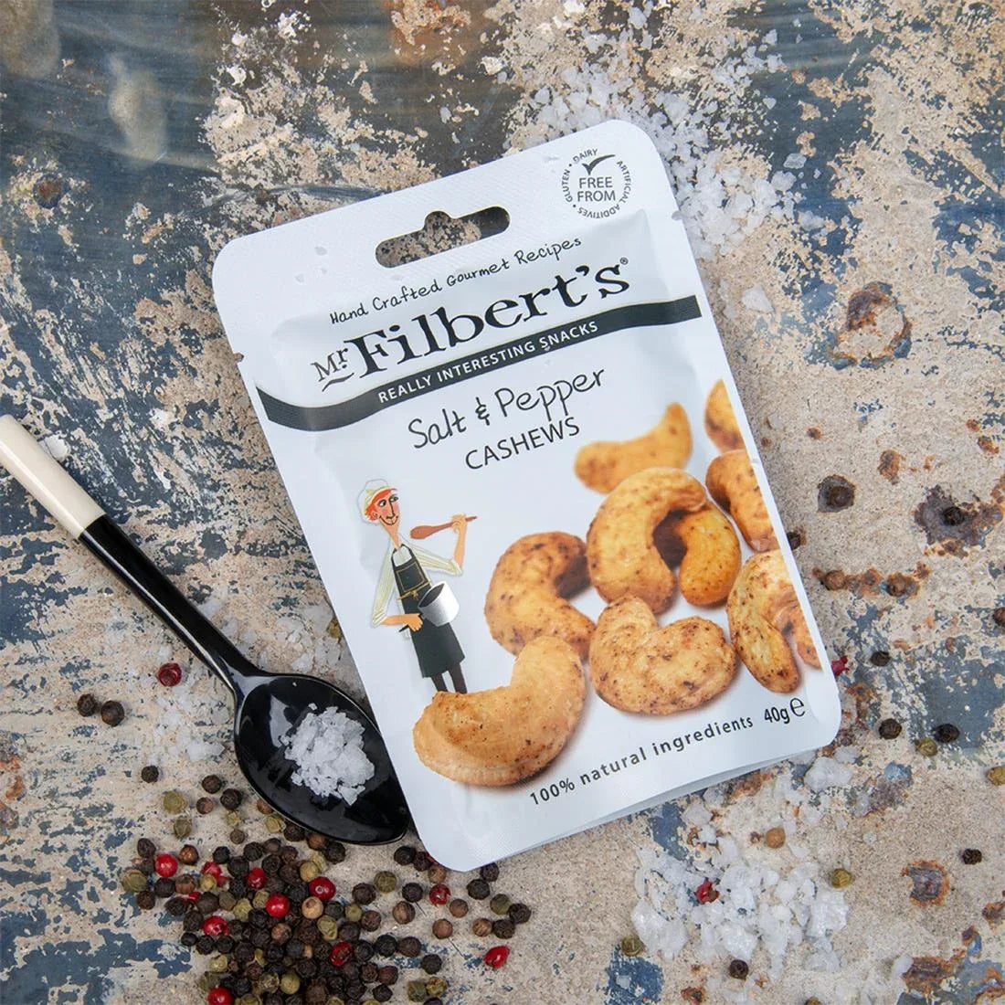 FU479 Mr Filbert's Salt & Pepper Cashews 40g (Pack of 20) - JD Catering Equipment Solutions Ltd