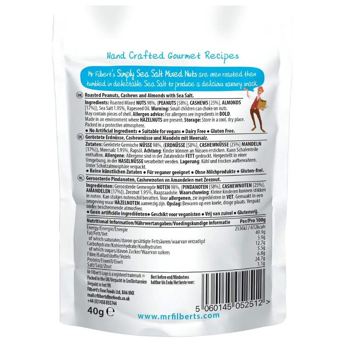 FU481 Mr Filbert's Simply Sea Salt Mixed Nuts 40g (Pack of 20) - JD Catering Equipment Solutions Ltd