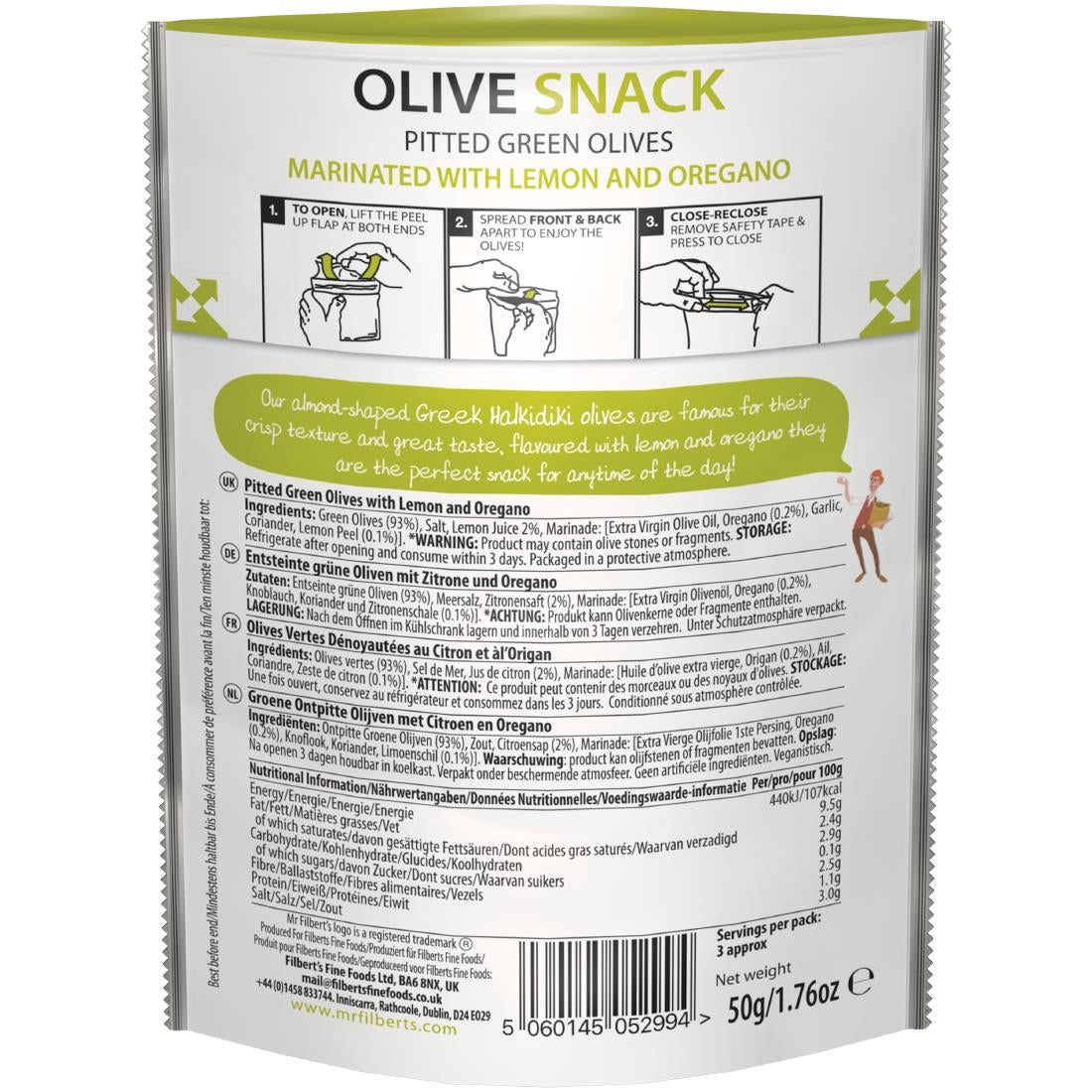 FU483 Mr Filbert's Green Olives Lemon & Oregano 50g (Pack of 12)