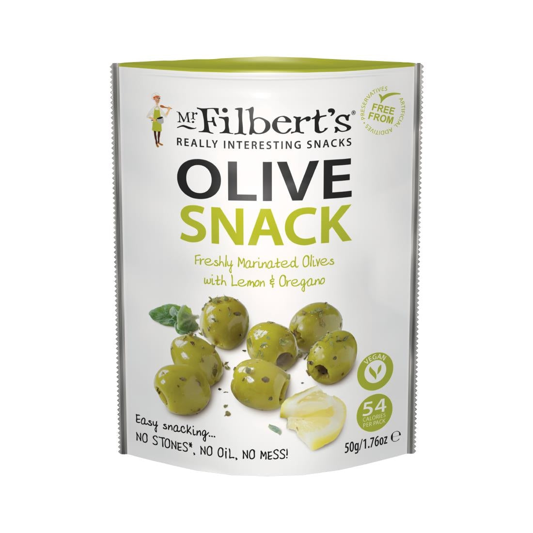 FU483 Mr Filbert's Green Olives Lemon & Oregano 50g (Pack of 12)