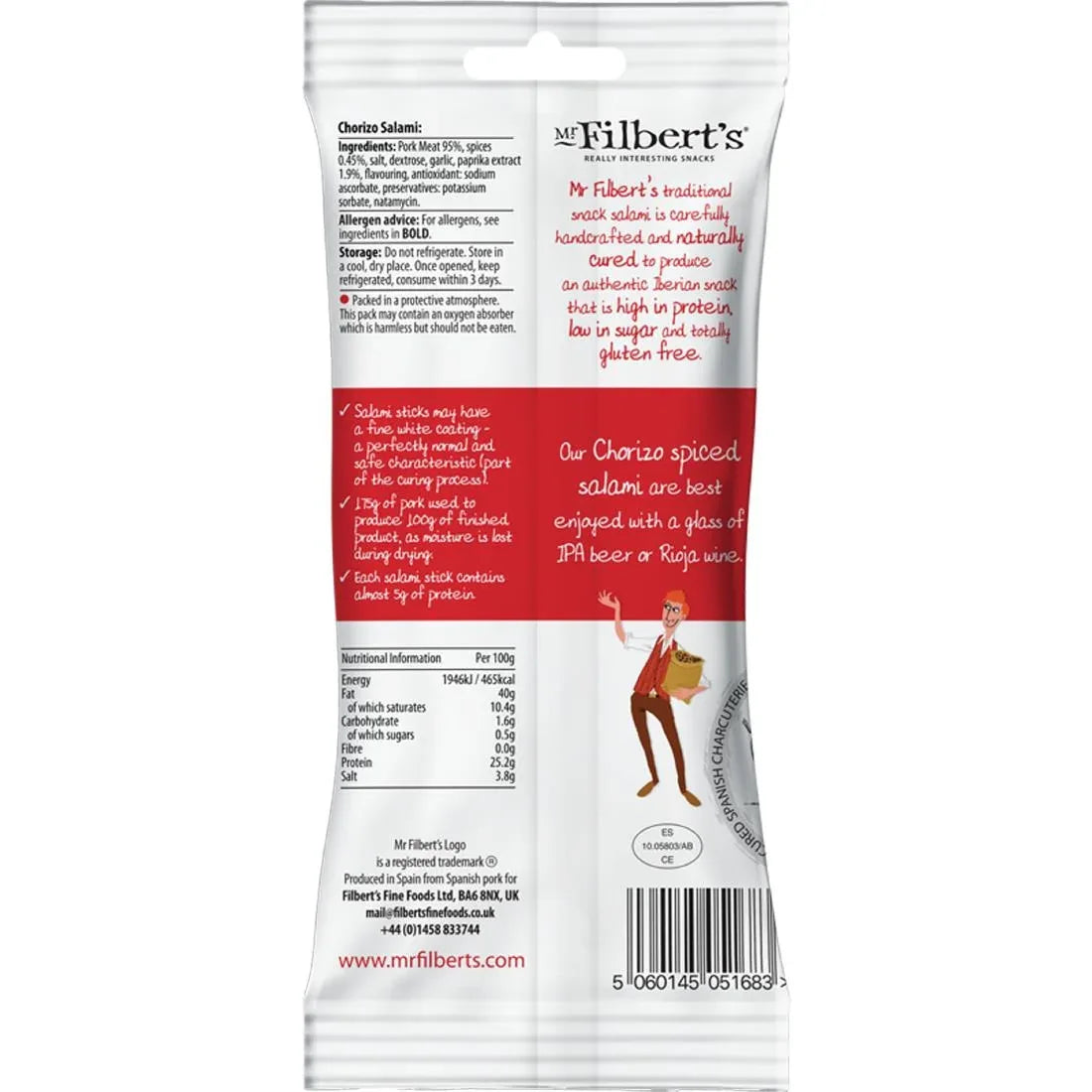 FU485 Mr Filbert's Snack Salami Chorizo 38g (Pack of 15) - JD Catering Equipment Solutions Ltd