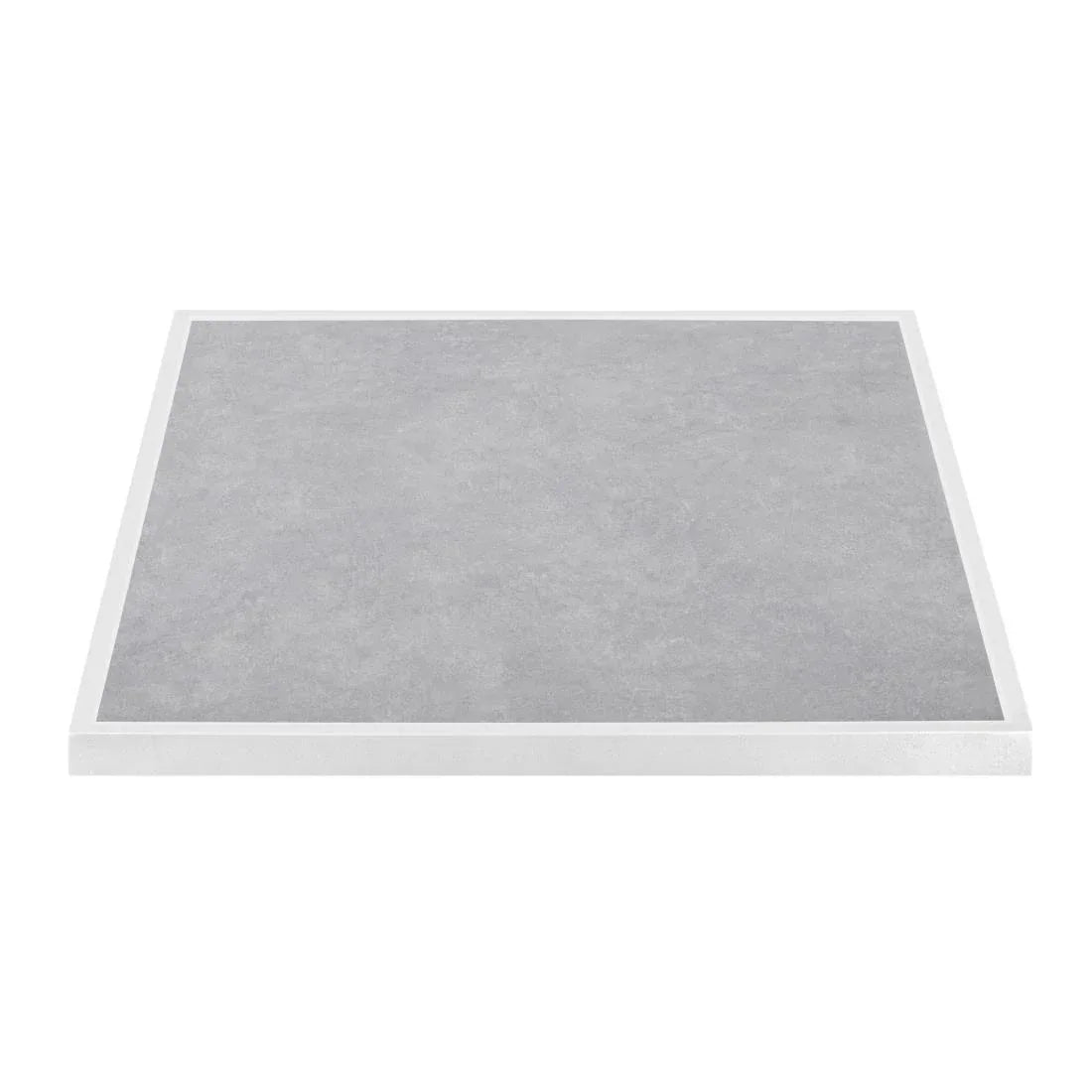 FU514 Bolero Light Grey Stone Effect Outdoor Tempered Glass Table Top White Trim 700mm - JD Catering Equipment Solutions Ltd