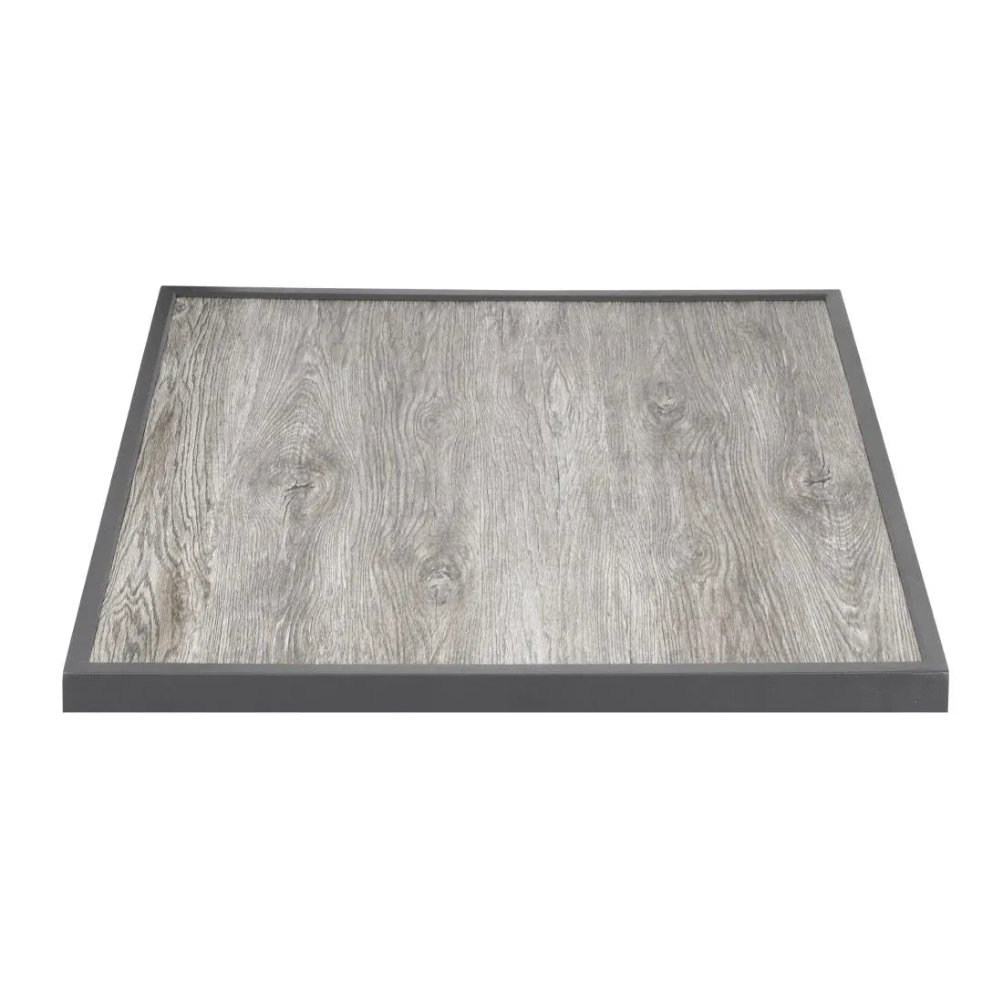 FU515 Bolero Wood Grain Effect Outdoor Tempered Glass Table Top Grey Trim 700mm - JD Catering Equipment Solutions Ltd