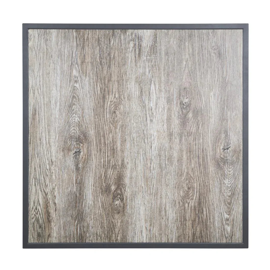 FU515 Bolero Wood Grain Effect Outdoor Tempered Glass Table Top Grey Trim 700mm - JD Catering Equipment Solutions Ltd
