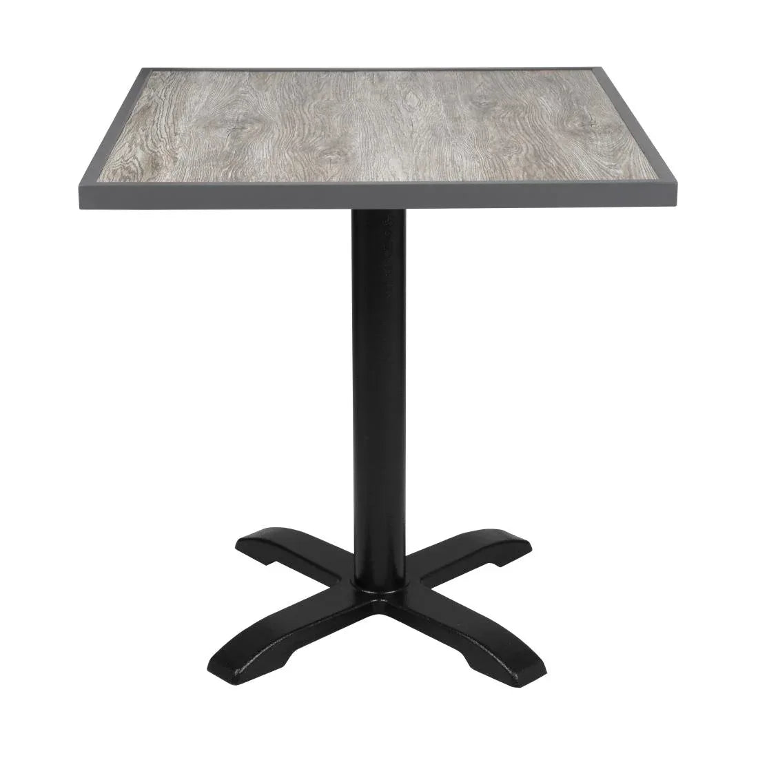 FU515 Bolero Wood Grain Effect Outdoor Tempered Glass Table Top Grey Trim 700mm - JD Catering Equipment Solutions Ltd