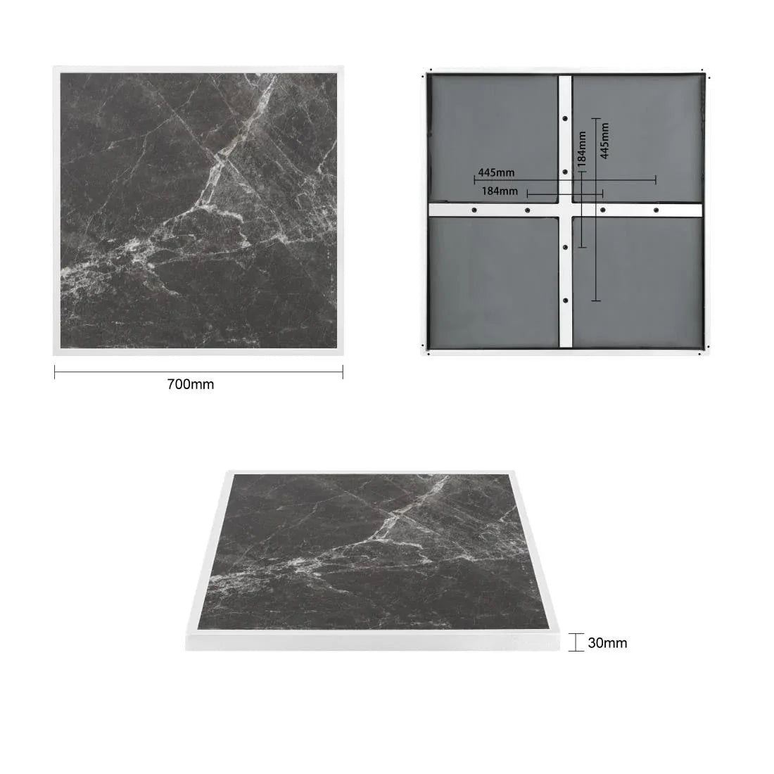 FU516 Bolero Dark Granite Effect Outdoor Tempered Glass Table Top White Trim 700mm - JD Catering Equipment Solutions Ltd