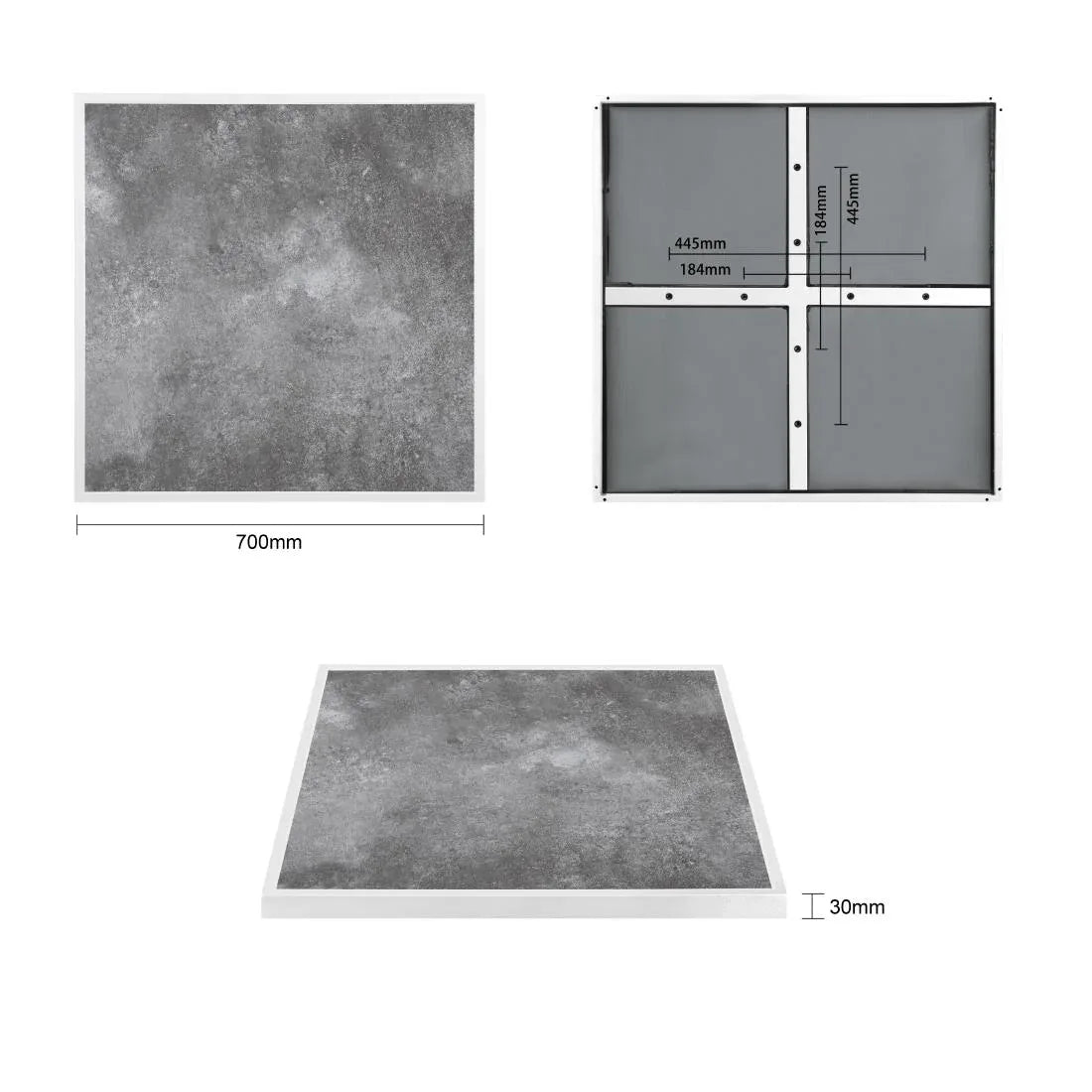 FU517 Bolero Dark Stone Effect Outdoor Tempered Glass Table Top White Trim - 700mm - JD Catering Equipment Solutions Ltd