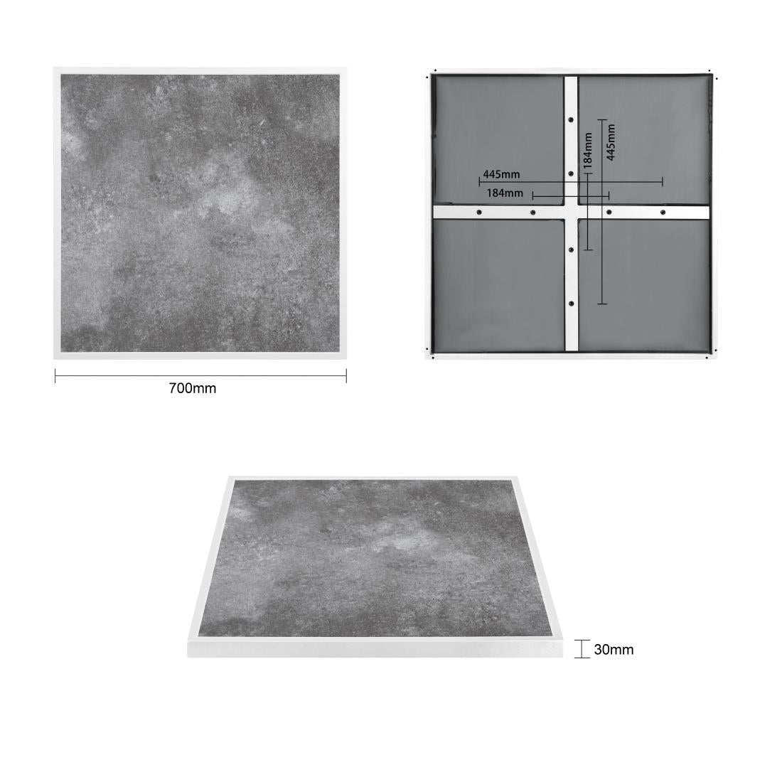 FU517 Bolero Dark Stone Effect Outdoor Tempered Glass Table Top White Trim - 700mm