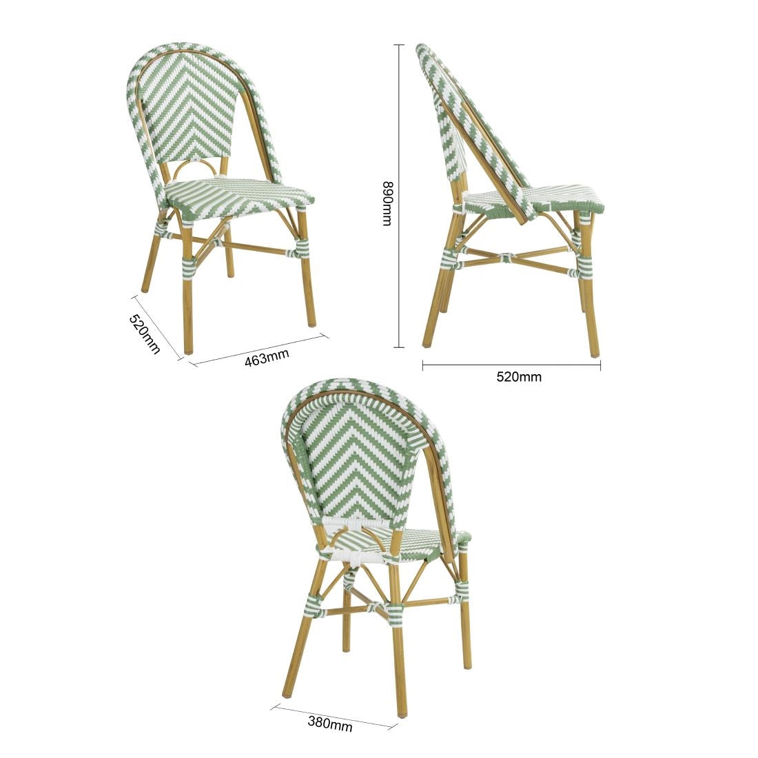 FU535 Bolero Parisian Style Rattan Side Chair Light Green (Pack of 2)