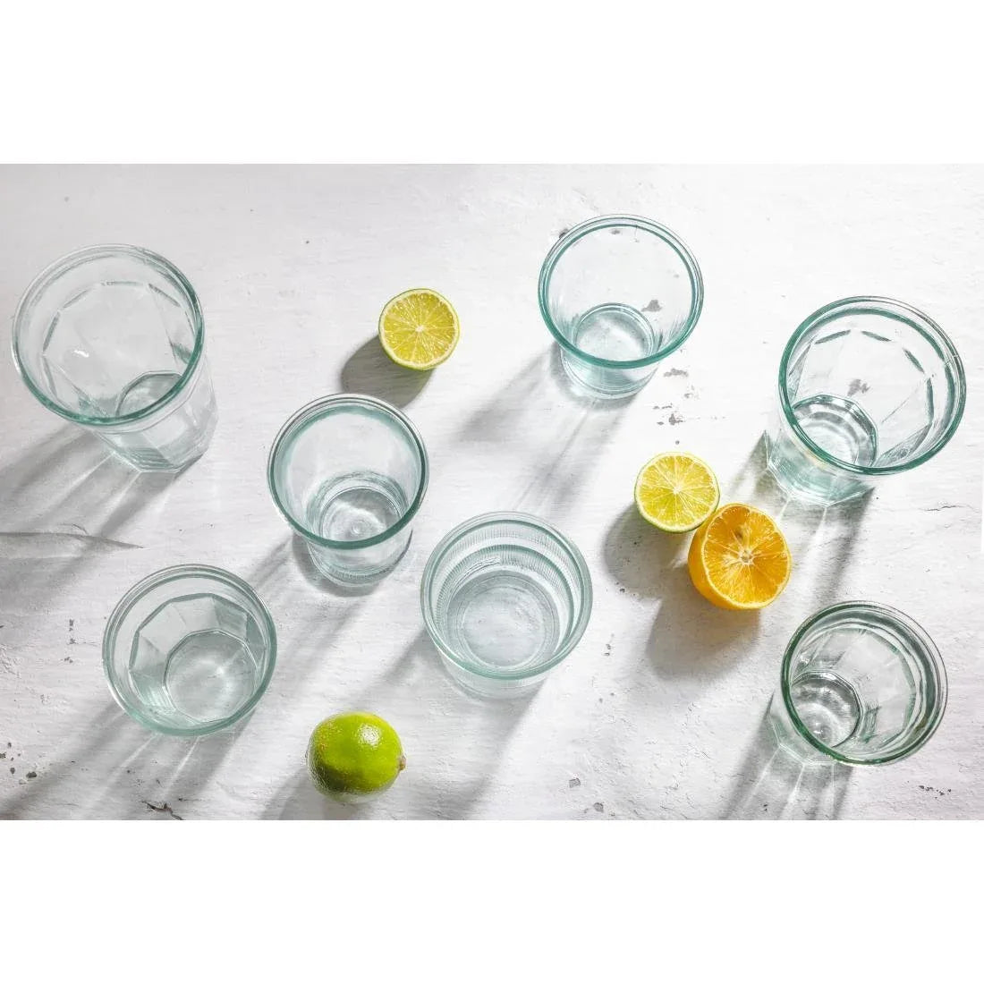 FU597 Olympia Recycled Glass Ribbed Stackable Tumblers 300ml (Pack of 6)