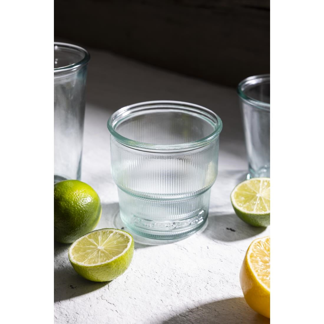 FU597 Olympia Recycled Glass Ribbed Stackable Tumblers 300ml (Pack of 6)