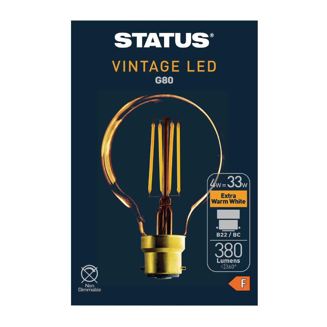 FW525 Status 320 Lumens Globe Golden Light Bulb Crystalite Antique LED G80 BC 4w