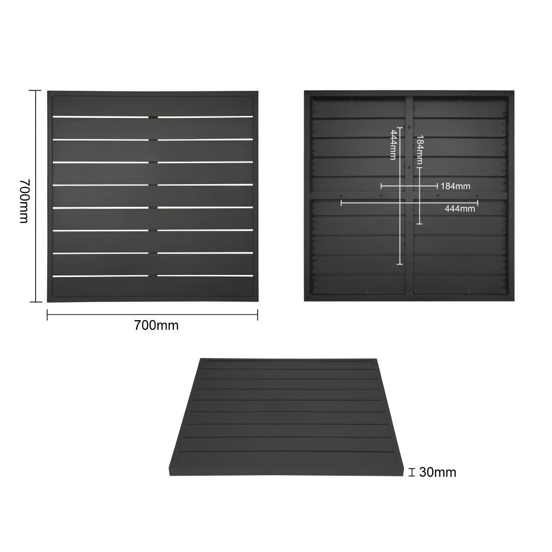 Bolero Aluminium Square Table Top Black 700x700mm