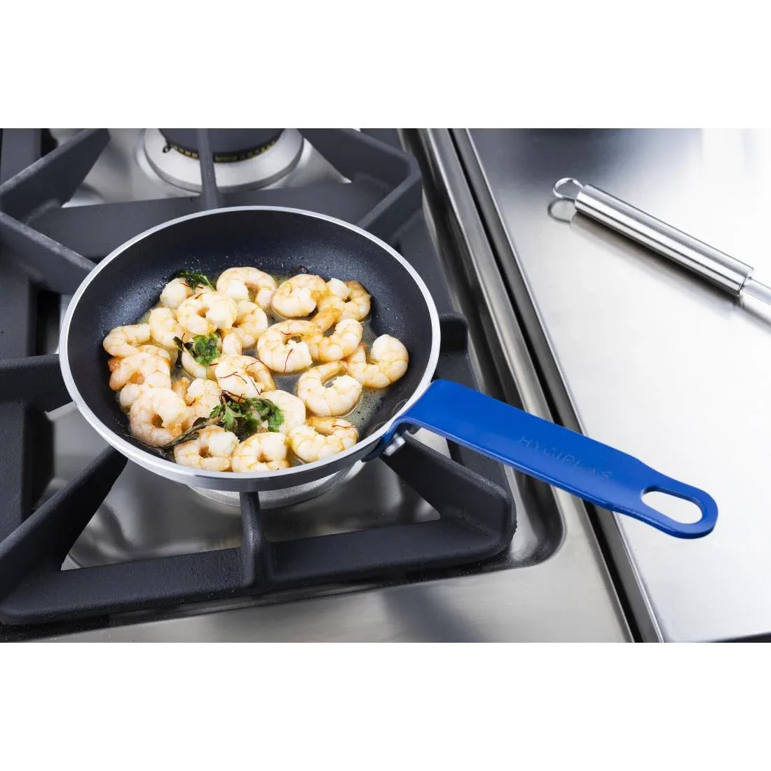 HT970 - Hygiplas Aluminium Non-Stick Teflon Platinum Plus Frying Pan with Blue Handle 19cm