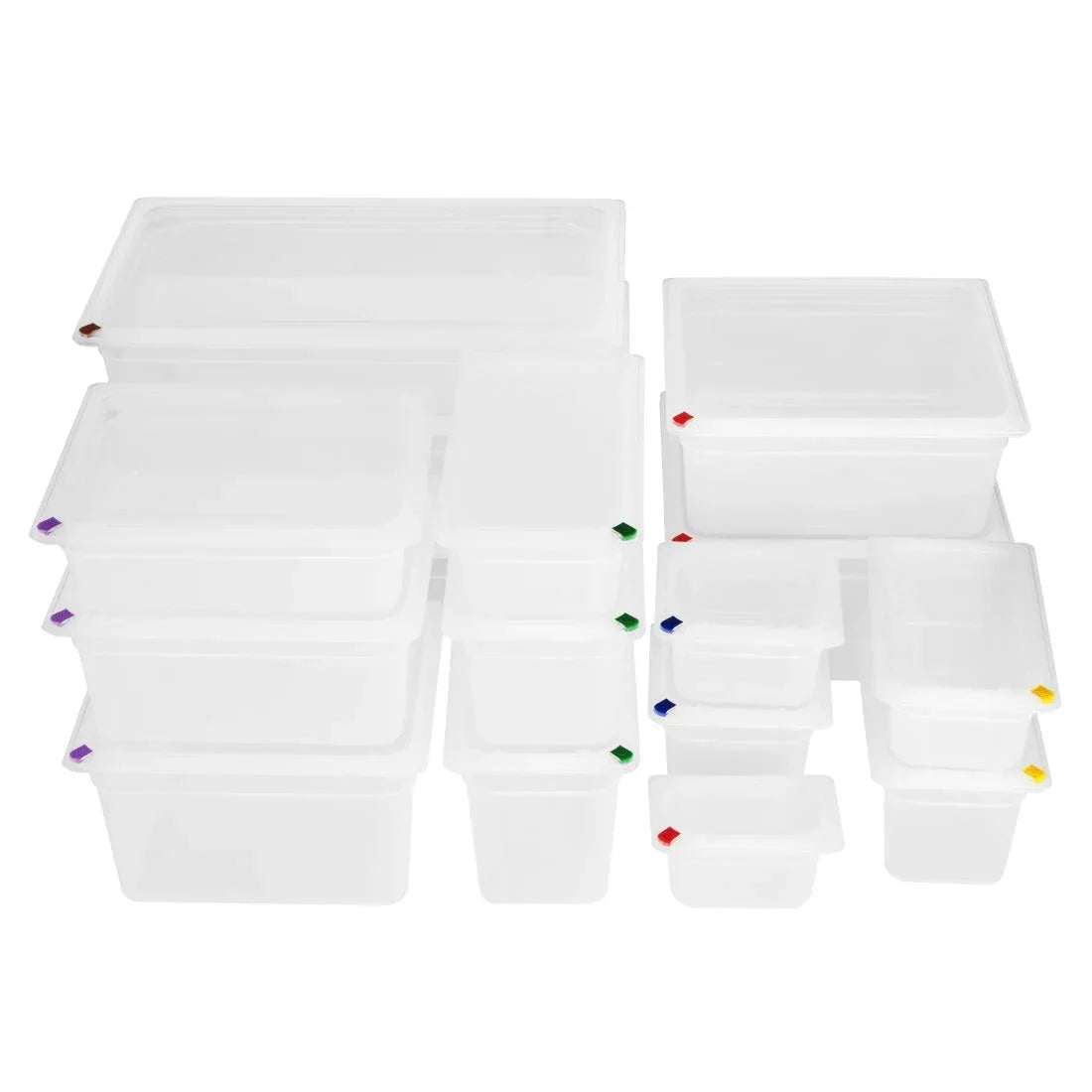 FZ091 Hygiplas Click PP GN Pan 1/2 with Lid and 7 colour clips-200mm 11.7Ltr (Pack 4)