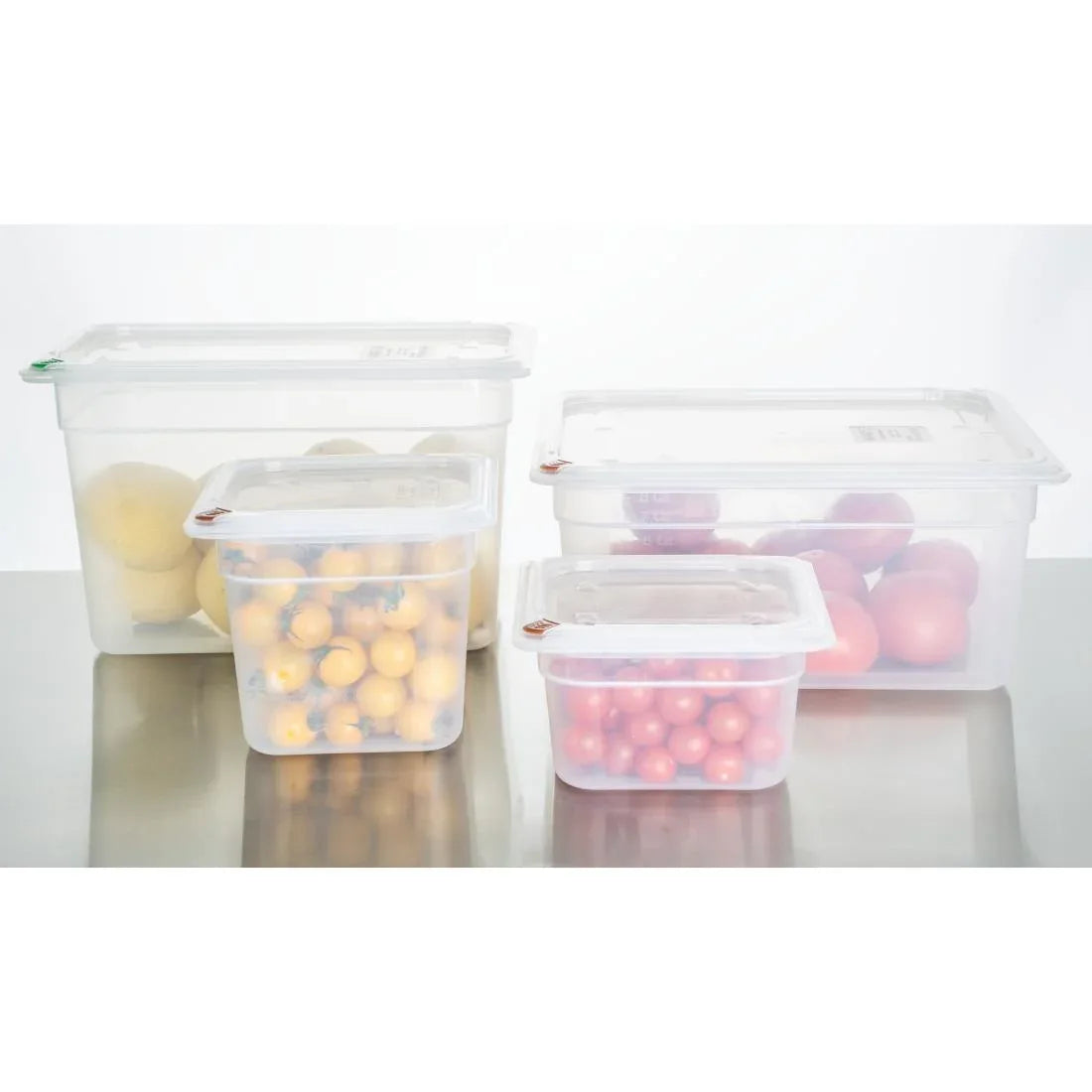 FZ091 Hygiplas Click PP GN Pan 1/2 with Lid and 7 colour clips-200mm 11.7Ltr (Pack 4)