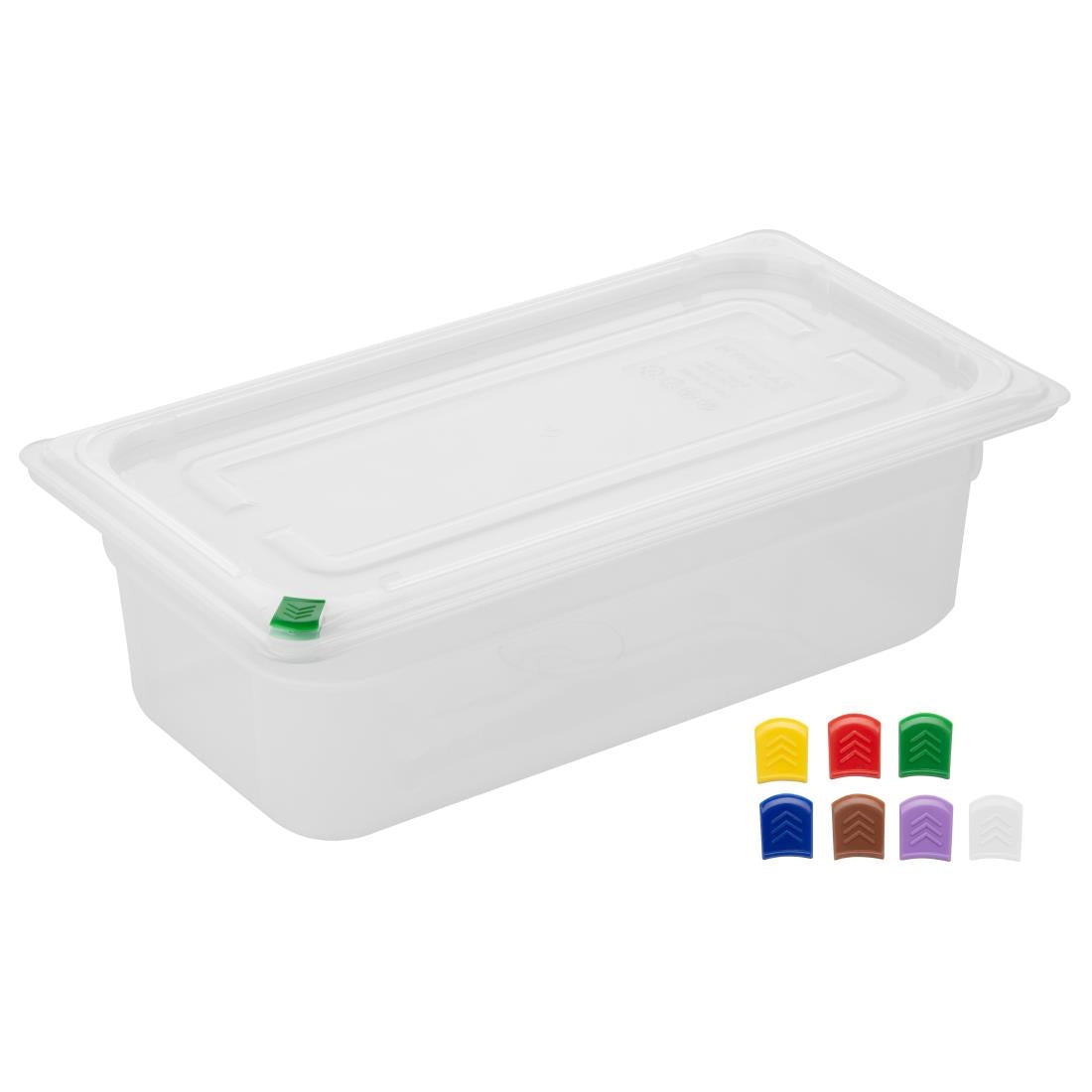 FZ092 Hygiplas Click PP GNPan 1/3 with Lid and 7 colour clips-100mm 3.6Ltr (Pack 4)
