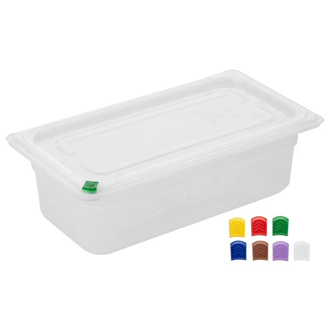 FZ092 Hygiplas Click PP GNPan 1/3 with Lid and 7 colour clips-100mm 3.6Ltr (Pack 4)