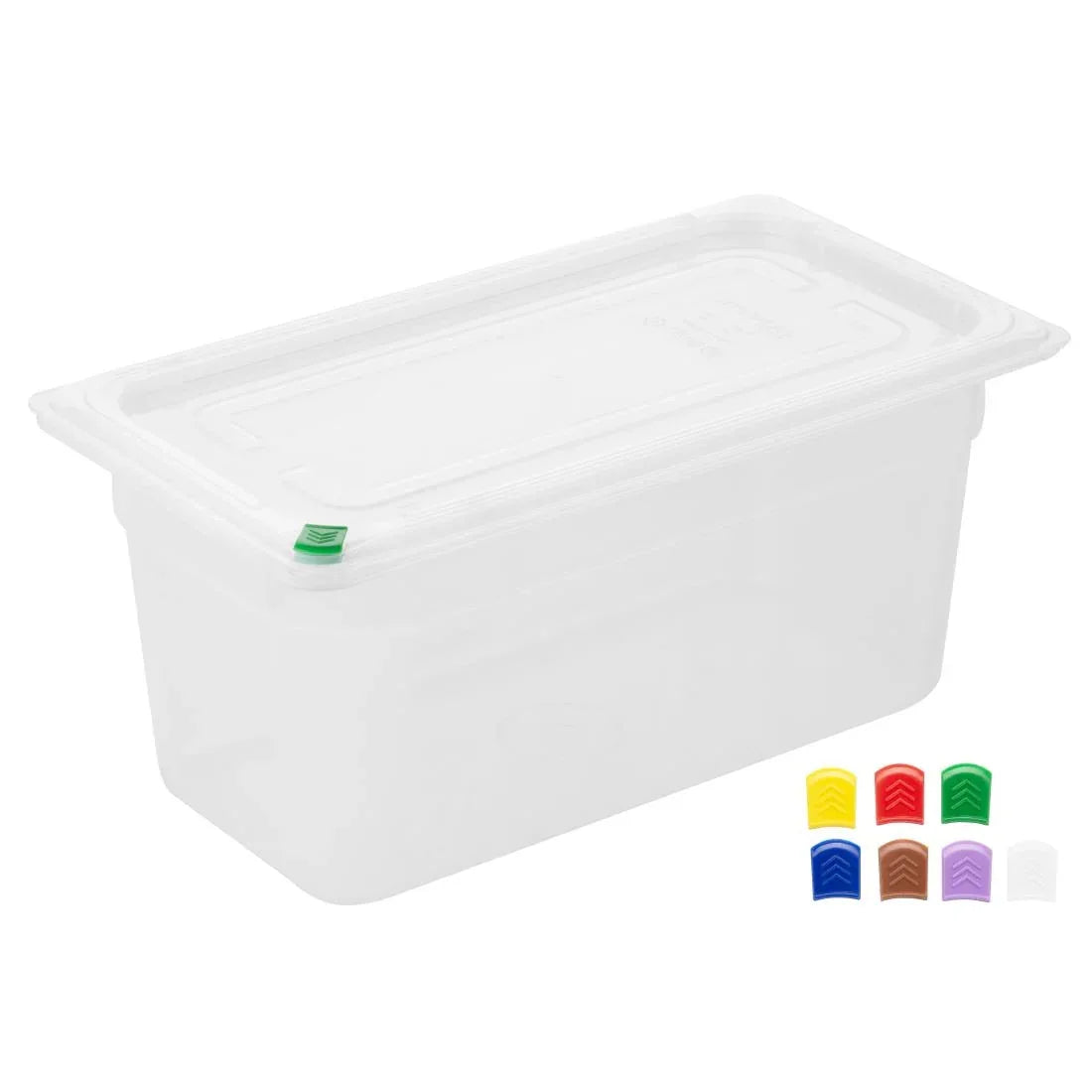 FZ093 Hygiplas Click PP GN Pan 1/3 with Lid and 7 colour clips-150mm 5.3Ltr (Pack 4)