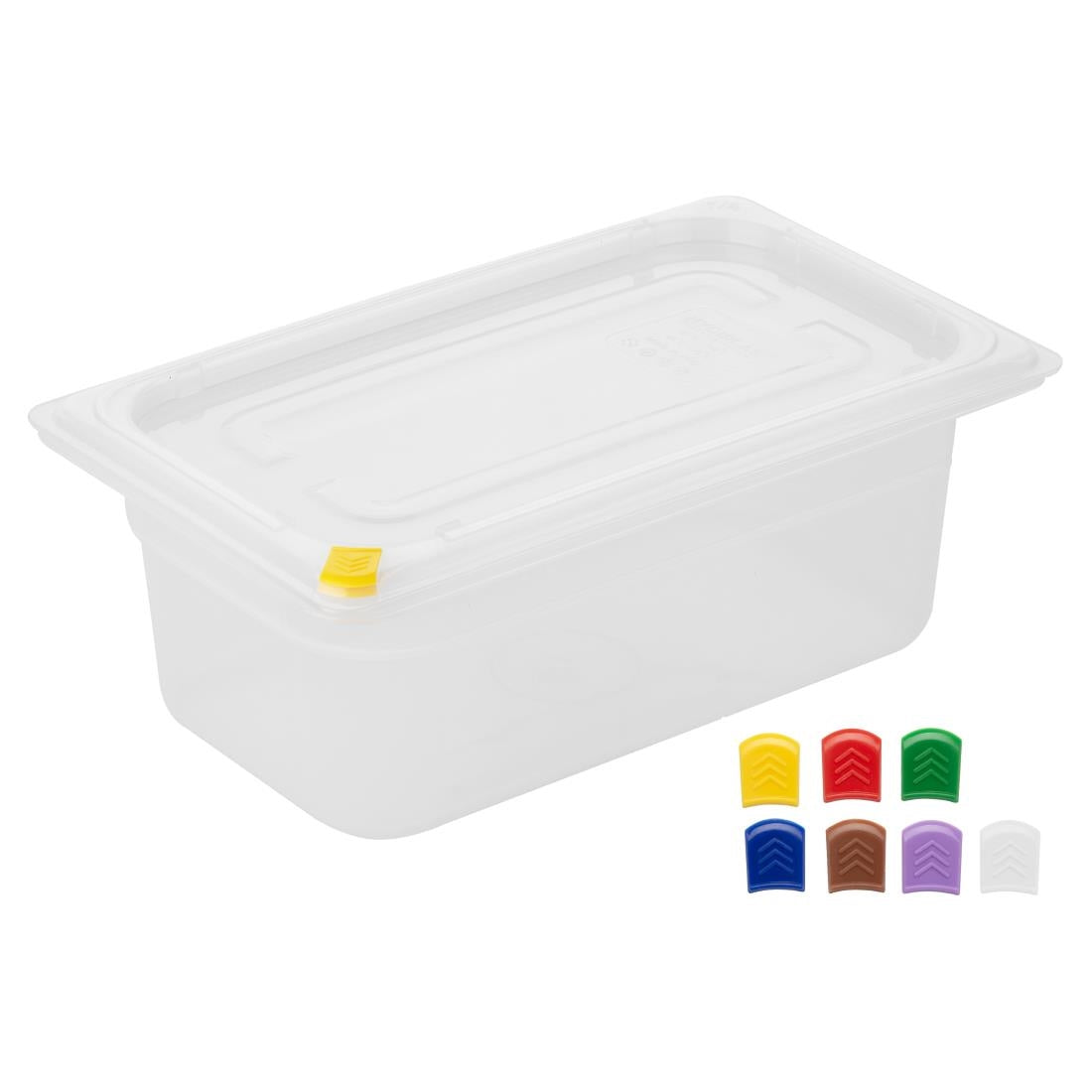 FZ095 Hygiplas Click PP GN Pan 1/4 with Lid and 7 colour clips-100mm 2.5Ltr (Pack 4)