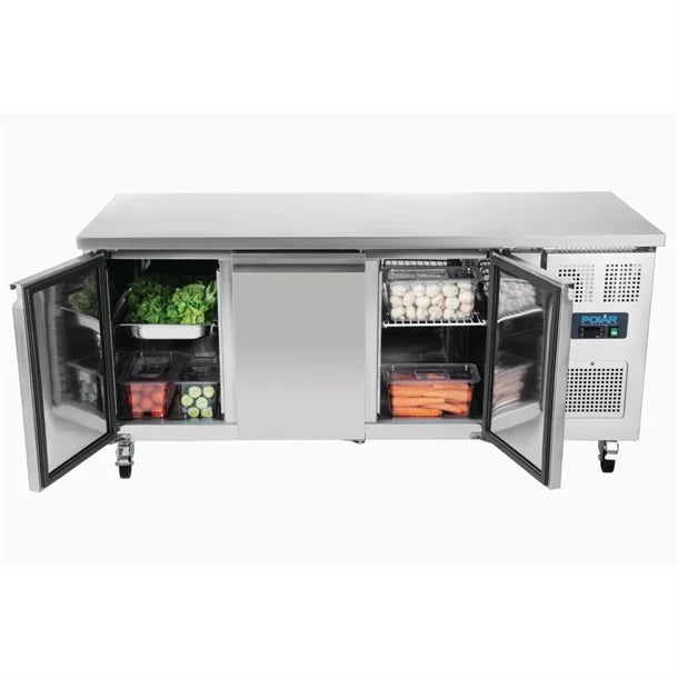 UA048 Polar U-Series Triple Door Counter Fridge 417Ltr 300W. Usable capacity: 291Ltr. R600a