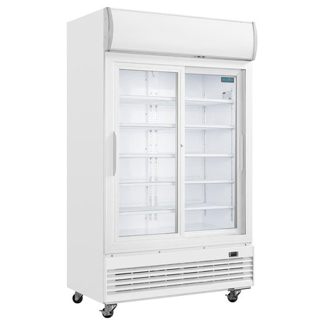 GE581 Polar G-Series Upright Display Cooler with Light Box 950Ltr with Sliding Doors