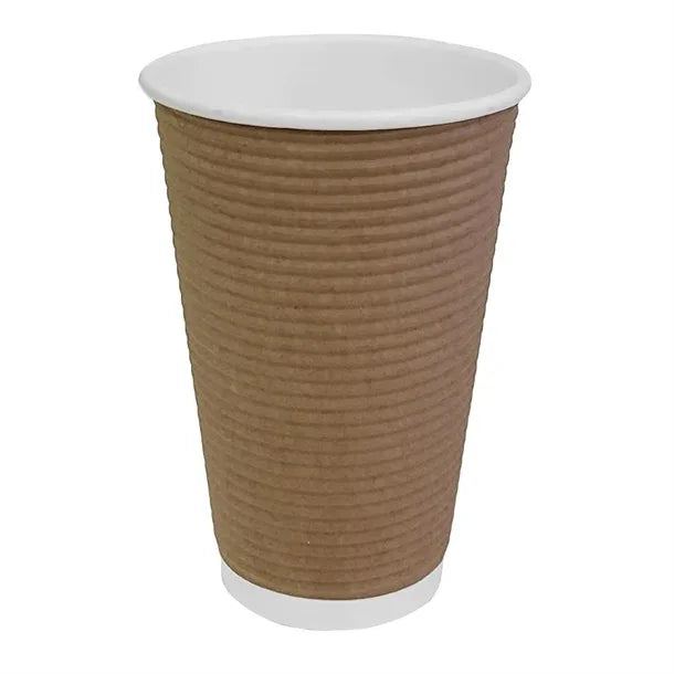 GF024 Fiesta Ripple Wall Takeaway Coffee Cups Kraft 455ml / 16oz - JD Catering Equipment Solutions Ltd