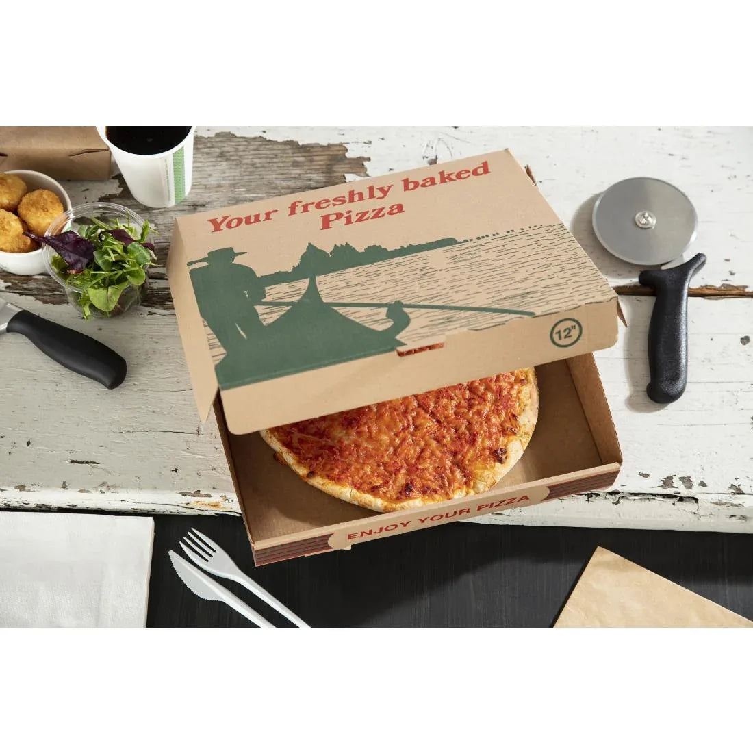 GG998 Compostable Printed Pizza Boxes 12" (Pack of 100) - JD Catering Equipment Solutions Ltd