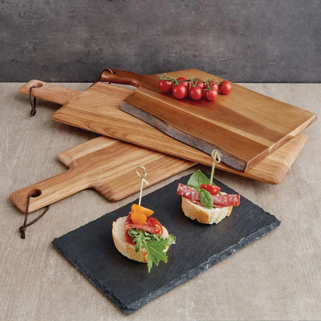 GM264 Olympia Acacia Wood Wavy Handled Wooden Board Large 355mm - JD Catering Equipment Solutions Ltd
