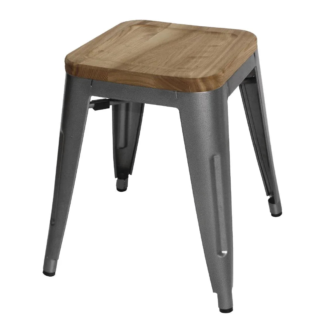 GM636 Bolero Bistro Low Stools with Wooden Seat Pad Gun Metal (Pack of 4) - JD Catering Equipment Solutions Ltd