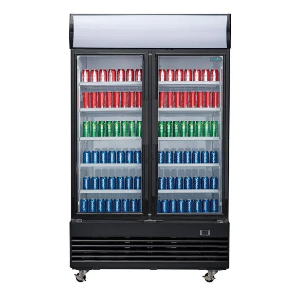 GM813 Polar G-Series Upright Hinged Door Display Cooler with Light Box 950Ltr Black GM813 - JD Catering Equipment Solutions Ltd