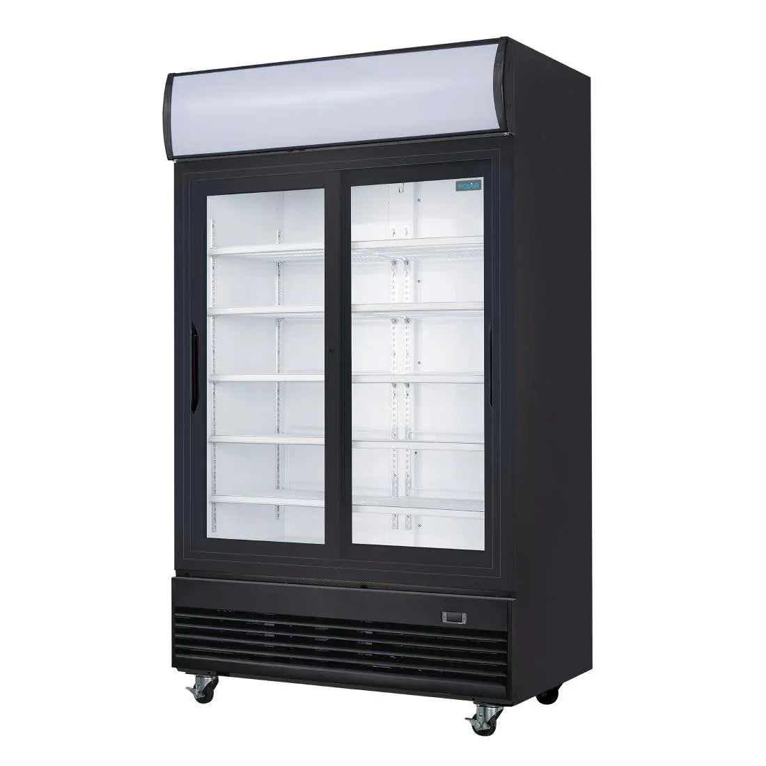 GM814 Polar G-Series Upright Sliding Door Display Cooler with Light Box 950Ltr Black GM814 - JD Catering Equipment Solutions Ltd
