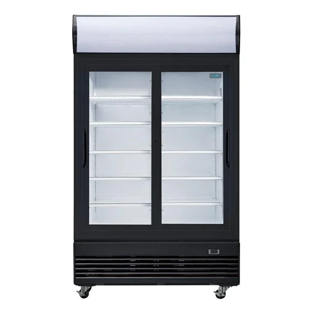 GM814 Polar G-Series Upright Sliding Door Display Cooler with Light Box 950Ltr Black GM814 - JD Catering Equipment Solutions Ltd