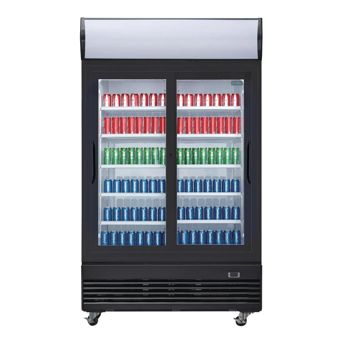 GM814 Polar G-Series Upright Sliding Door Display Cooler with Light Box 950Ltr Black GM814 - JD Catering Equipment Solutions Ltd
