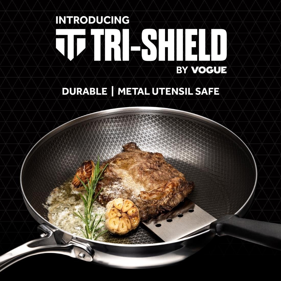 GP189 Vogue Tri-Shield Stainless Steel Frying Pan with Clad Coating 28cm