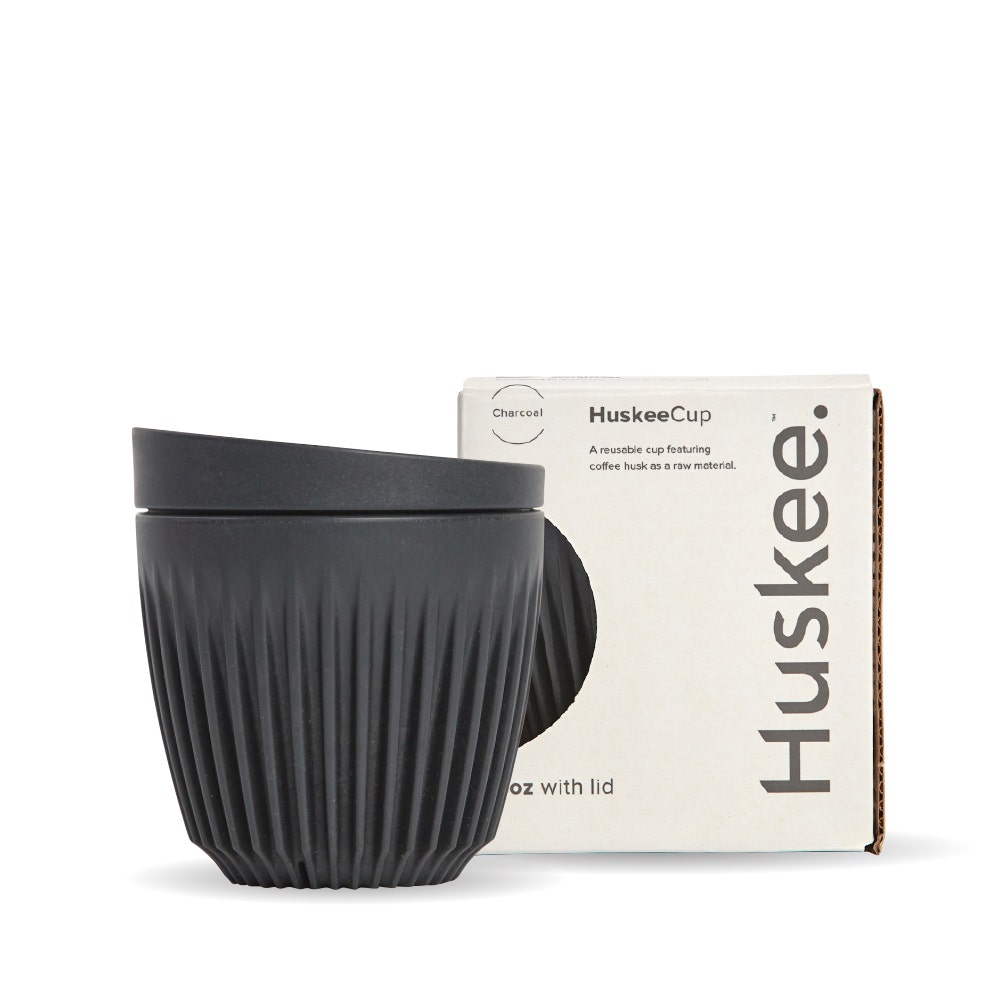6oz Charcoal HuskeeCup & Lid (x12) - - BioPak commercial catering consumable