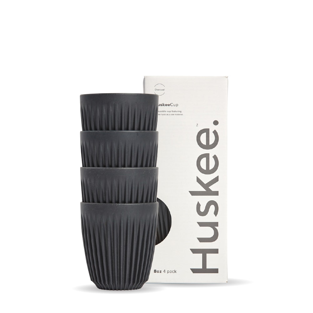 8oz Charcoal HuskeeCup 4-Pack (x12) - - BioPak commercial catering consumable