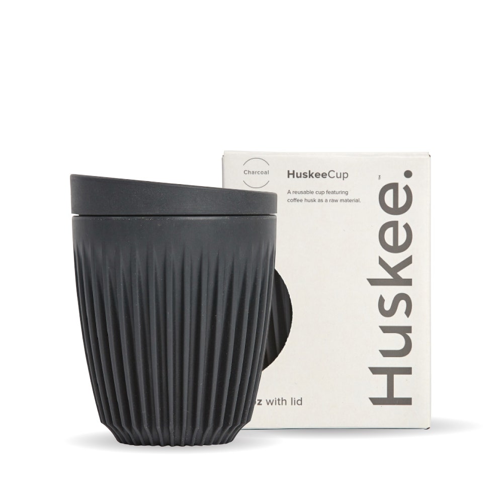 8oz Charcoal HuskeeCup & Lid (x12) - - BioPak commercial catering consumable