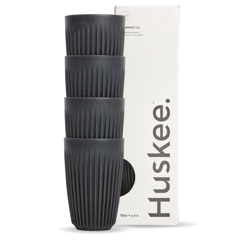 12oz Charcoal HuskeeCup 4-Pack (x12) - - BioPak commercial catering consumable