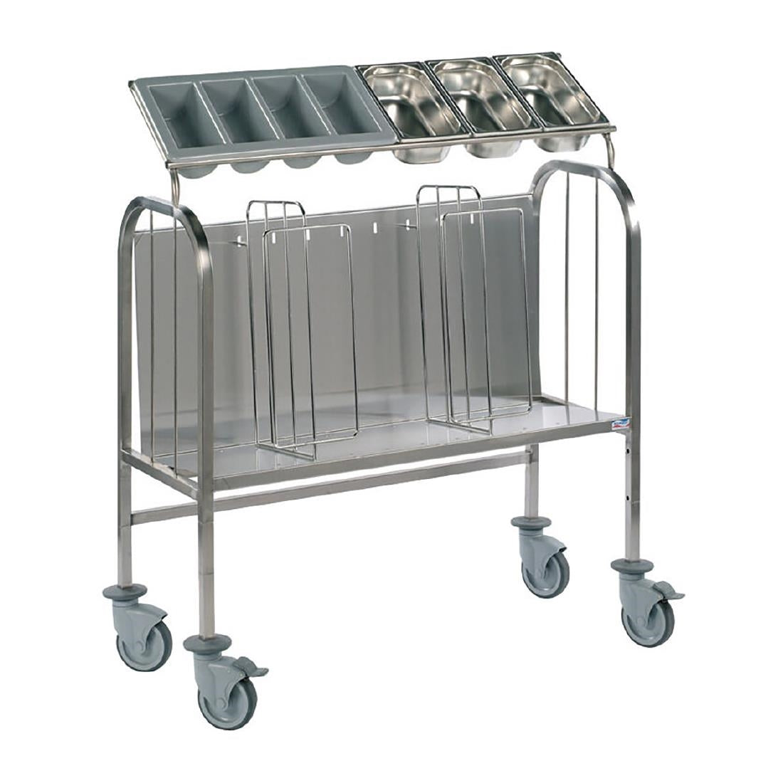JE069 Matfer Bourgeat Raised Plate Stacking and Cutlery Trolley with 2 Dividers