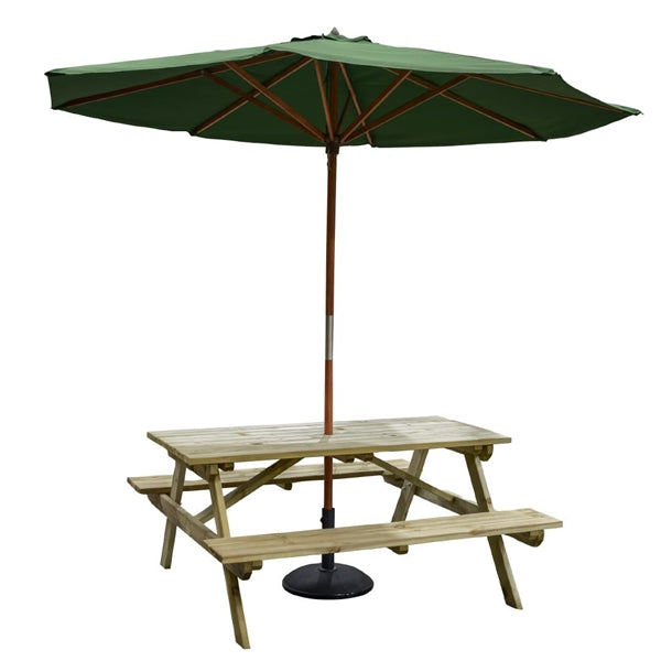 HP886 Rowlinson Willington Wooden Parasol Green 2.7m with Base 15kg