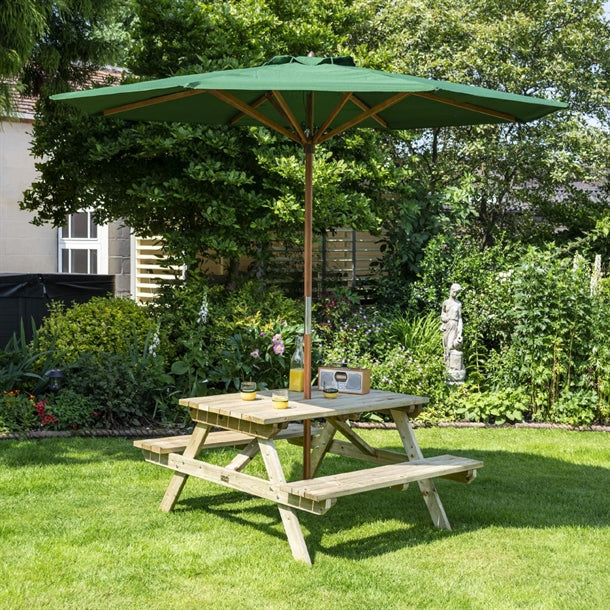 HP888 Rowlinson Picnic Table 4ft with Green Parasol 2.7m