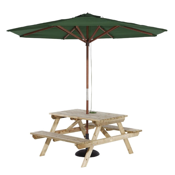 HP889 Rowlinson Picnic Table 4ft with Green Parasol 2.7m & Base 15kg