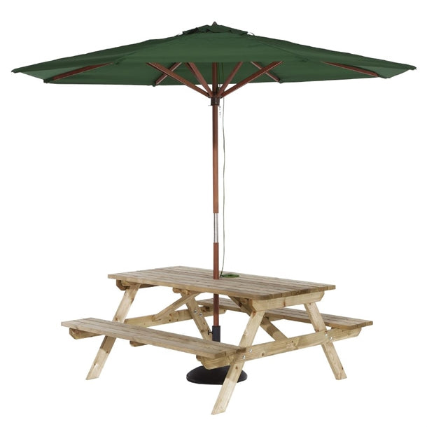 HP893 Rowlinson Picnic Table 5ft with Green Parasol 2.7m & Base 15kg