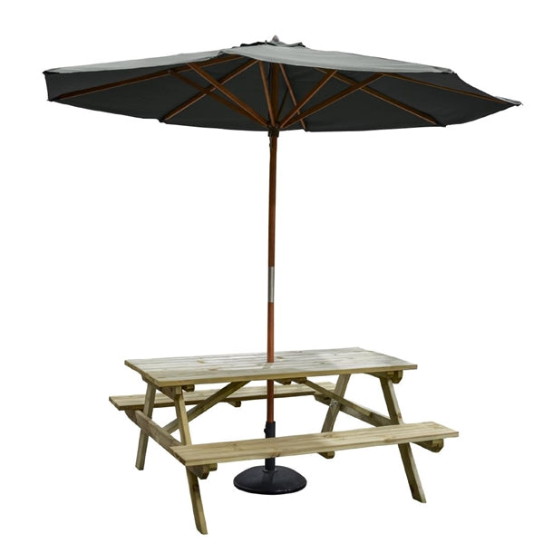 HP895 Rowlinson Picnic Table 5ft with Grey Parasol 2.7m & Base 15kg