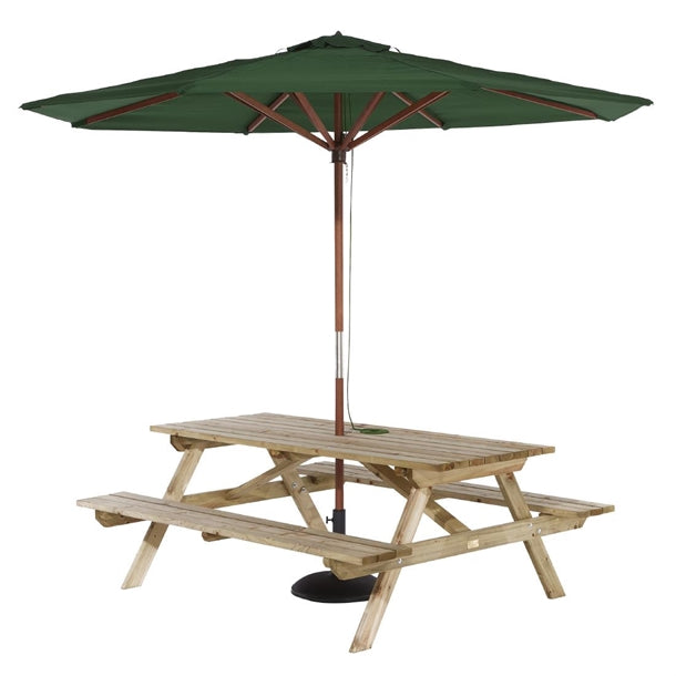 HP897 Rowlinson Picnic Table 6ft with Green Parasol 2.7m & Base 15kg