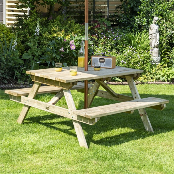 HP898 Rowlinson Picnic Table 6ft with Grey Parasol 2.7m
