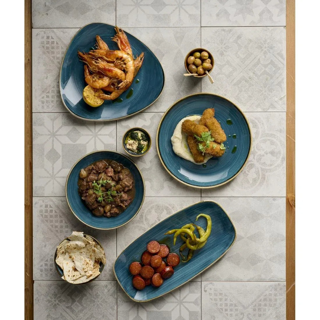 HR391 Churchill Stonecast Java Blue Chef's Oblong Plates 350mm x 187mm (Pack of 6) - JD Catering Equipment Solutions Ltd