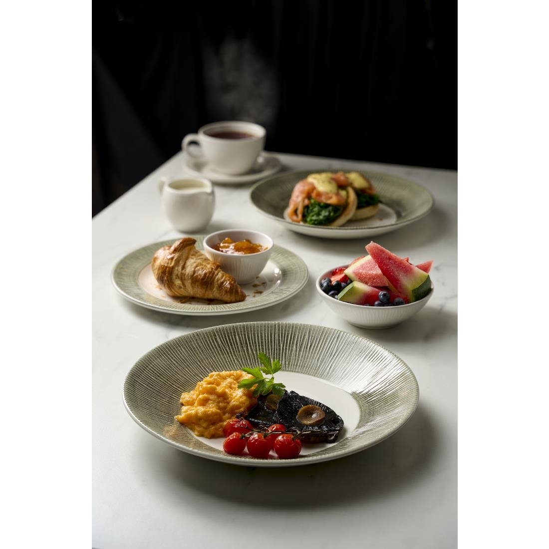 HR433 Churchill Bamboo Ceramic Spinwash Alpine Wide Rim Bowls 280mm (Pack of 12)